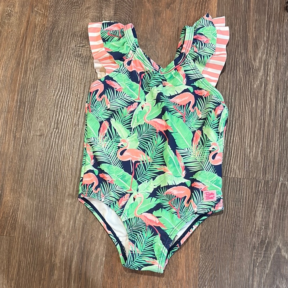 Ruffle Butts Green and Pink One Piece Swimsuit Tropical